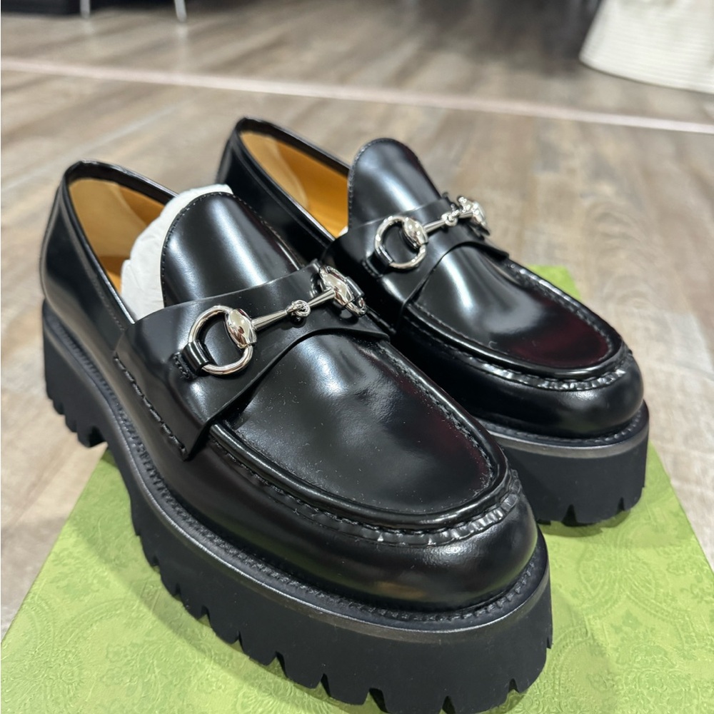 Gucci Black Loafers with Silver Buckle